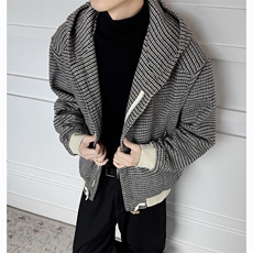 千鸟格呢子夹克男宽松百搭牛角扣休闲连帽外套XZ514-2-4234-P108，男装夹克，星座514-2(原B239)