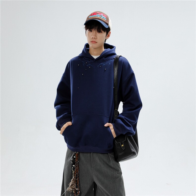 GC0758-P50潮牌复古钉珠刺绣设计连帽卫衣服男女宽松休闲上衣帽衫,男装卫衣,电商C233