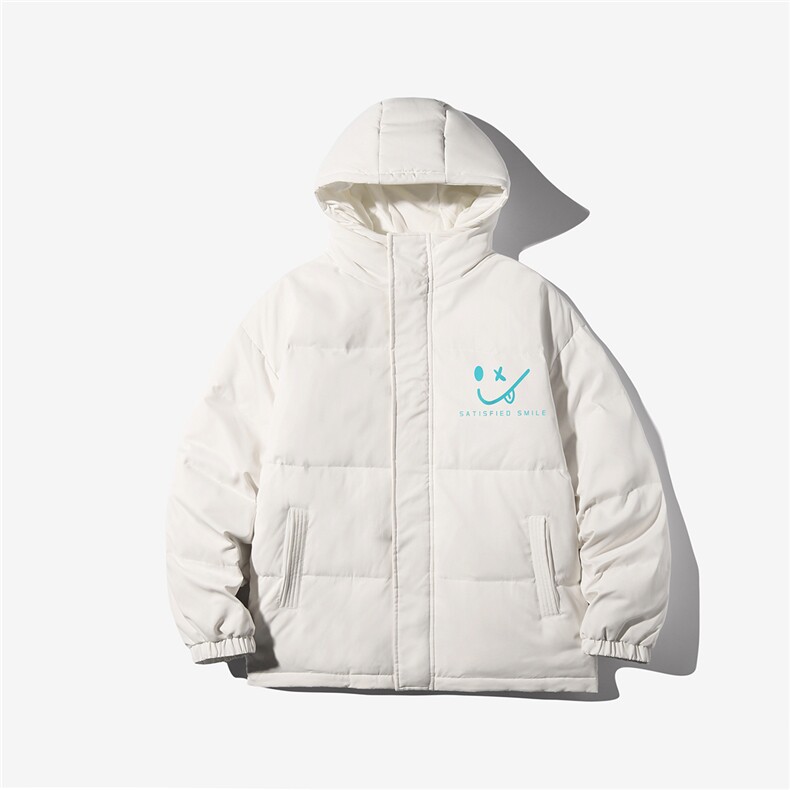 白底白鸭绒22冬季新款简约笑脸印花保暖连帽羽绒服YR140P225控298,男装羽绒服,电商A247-1