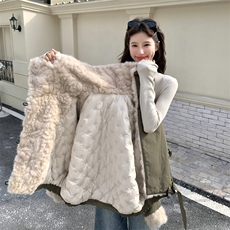 新款【大货】羊羔毛大翻领90羽绒派克服2C110-H9803-P295-K428，女装短外套，2C110