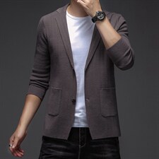 新款男针织衫秋季中年商务休闲男士翻领西装外套时尚百搭上衣，男装针织衫/毛衣，电商B212（原钱塘6029）