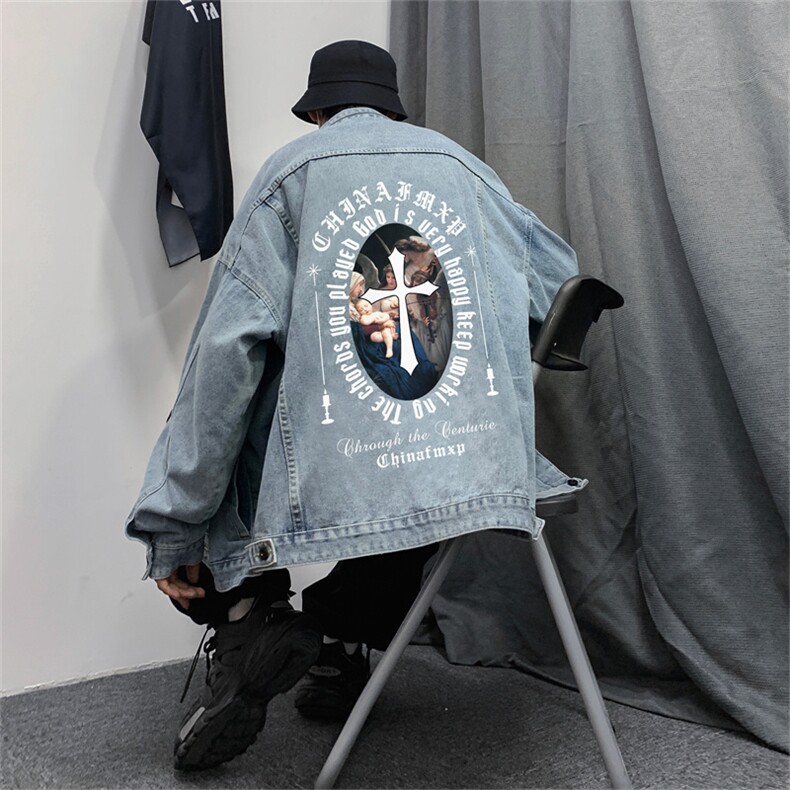 牛仔外套男秋美式高街hiphop痞帅炸街夹克宽松潮牌上衣JK1033-P68,男装工装外套,星座1103-3