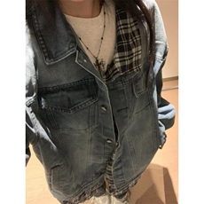 【有货】假两件牛仔外套男春秋格子衬衫拼接工装夹克JK8624LL-P85，男装夹克，星座1007（原301D）