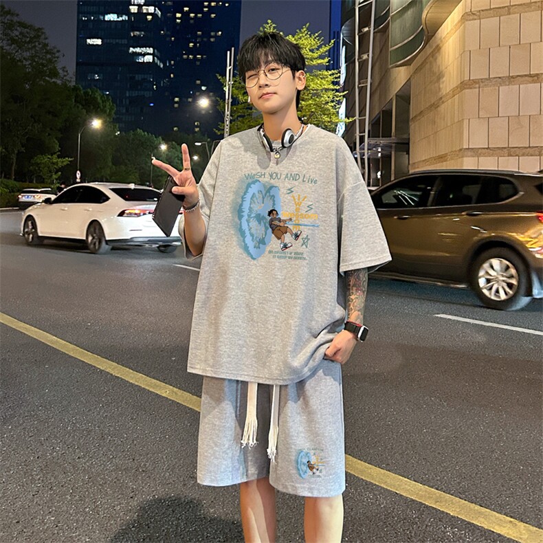套装！华夫格套装短袖T恤短裤男TZ242-特P38,男装牛仔裤,电商B367