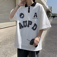 POLO衫男短袖字母印花高街帅气2026夏季新款ins宽松T恤WB071-P30，男装T恤，星座412