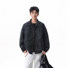 现货高品质供抖音得物纯色春秋纯色皮衣外套218-7-PY25-特P55，男装皮衣，星座218-7