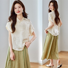 新中式国风套装女2025年夏季新款高级感减龄改良旗袍马面裙两件套，女装套装/套裙，新依时派