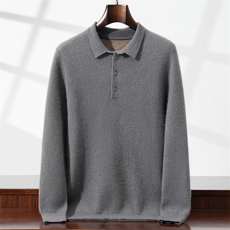 套头衫男纯色翻领秋冬新款百搭空气层显瘦羊绒衫，男装羊绒套衫，宏杨羊绒