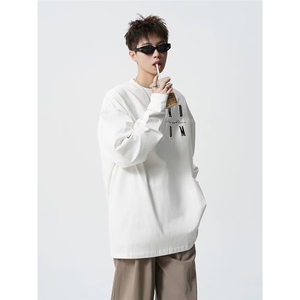 慵懒新款流行文艺无品牌时尚潮流气质百搭刺绣款纯棉螺口长袖T恤图片