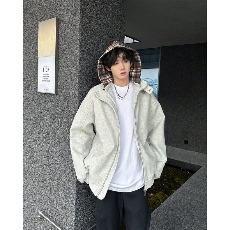 美式冬季2024假两件格子连帽棉服男复古街头上衣外套W6316-P90,男装夹克,星座412-2
