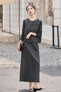 灰色休闲时尚套装裙女2025秋季新款法式今年流行马甲半身裙两件套图片