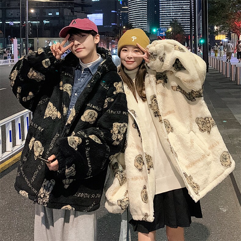 情侣装男士羊羔毛小熊棉衣宽松潮牌棉服棉袄A071-1001-P110,男装棉衣,电商A071