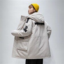 日系新款连帽情侣中长款外套学生白鸭绒羽绒服潮牌男R2020P150图片
