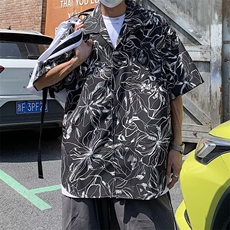 夏季短袖衬衫男黑色休闲七分袖寸衫上衣2024新款潮流宽松冰丝衬衣，男装衬衫，星座601-2