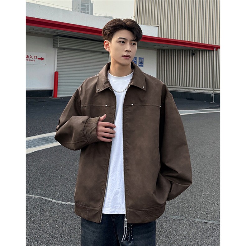 特批P60无差价2025春大码克林菲特痞帅扎染夹克男机车服外套J5201图片