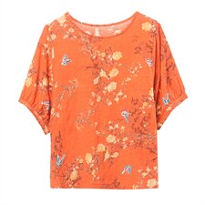 宽松圆领棉麻上衣短袖t恤女士2021夏装时尚文艺印花T恤，女装T恤，涵誉