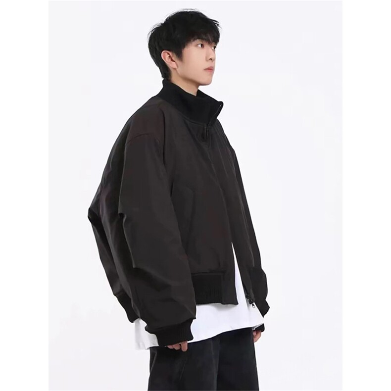 抖音得物美式潮休闲夹克春季立领纯色复古工装加厚棉服外套MF01,男装夹克,电商A443
