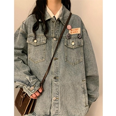 大码复古牛仔外套女春秋季2025新款美式棒球服夹克小个子宽松上衣，男装工装外套，星座506A