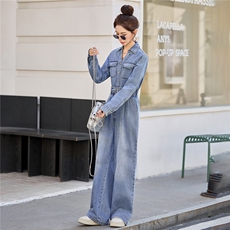 （新款现货）2026春装时尚休闲显瘦工装v领牛仔阔腿腰带连体裤女，女装连体裤，印象茜