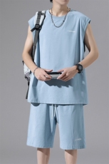 GENIOLAMODE冰丝速干休闲运动坎肩背心套装男士夏季薄款一整套潮，男装牛仔裤，电商A001-1