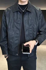 2025新款秋季皮衣外套男翻领潮牌美式休闲皮夹克A313-PY909-P155，男装皮衣，电商A313