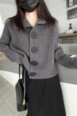 欧范纯山羊绒开衫女POLO领宽松加厚时尚大扣翻领羊毛针织毛衣外套，女装羊毛衫，隆格羊绒