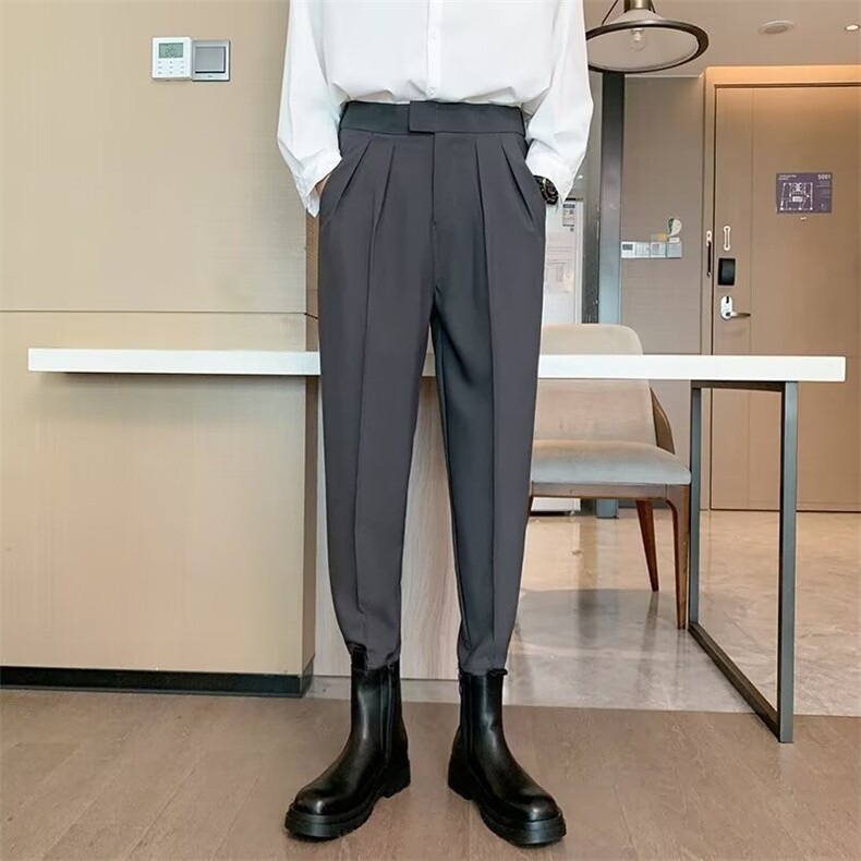 春秋西装裤直筒休闲裤男士束脚新款宽松九分萝卜裤黑色西裤哈伦裤，男装西服套装，星座601-1