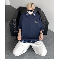 现货DX10119-特批30控68夏季新款大码假两件腊肠狗短袖T恤，男装T恤，电商A059