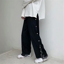 腰果花排扣裤子男设计感高街潮流痞帅直筒休闲裤宽松垂感K711-p45,男装休闲裤,星座1008