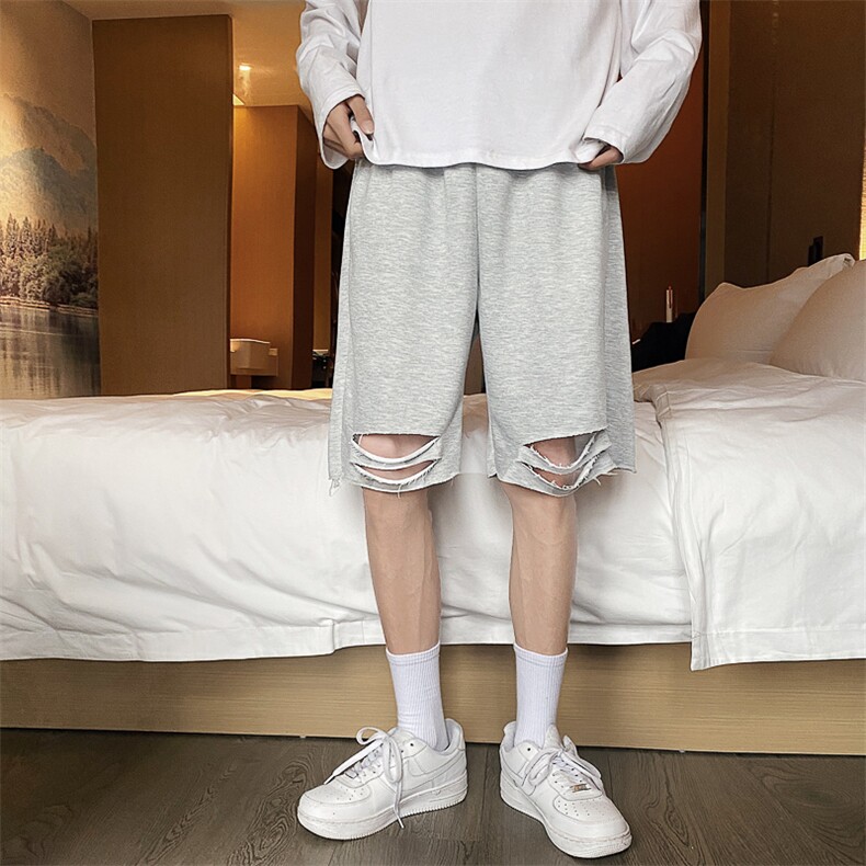 特p192024夏季短裤港风宽松韩版破洞五分裤休闲裤DKG01,男装牛仔裤,电商B370