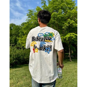 万针全刺绣工艺抖音得物高品质260克重磅纯棉双纱美式高街短袖T恤图片