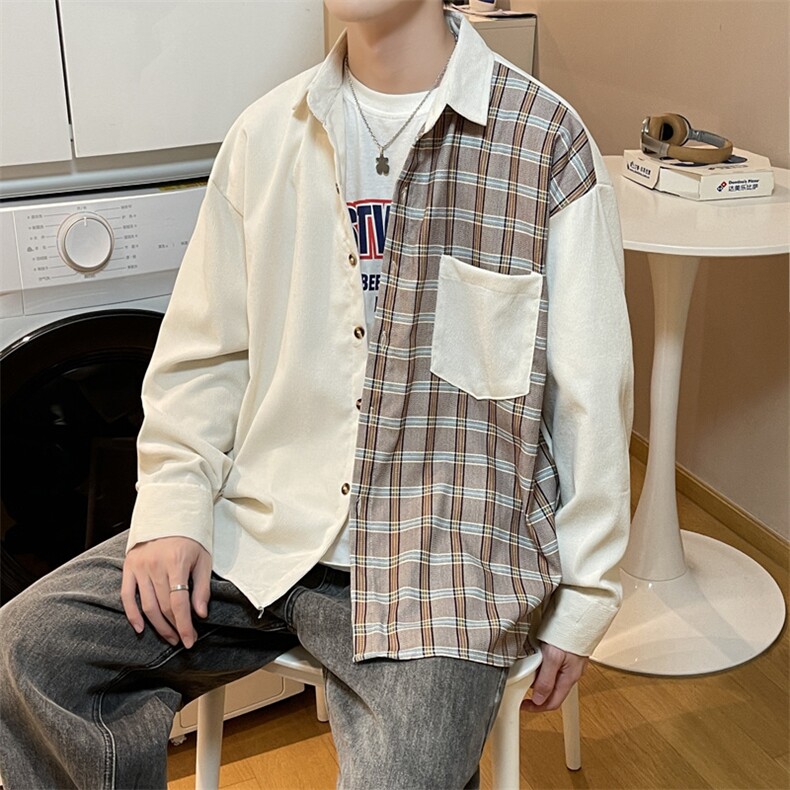 男春季衬衫撞色格子长袖衬衫C0006P36,男装衬衫,星座1116-2