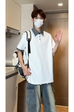 假两件格子拼接短袖T恤男夏季潮牌polo衫美式衬衫领T3652特价P30，男装T恤，电商A007