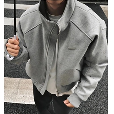 灰色毛呢外套男秋冬高级感痞帅夹棉美式短款立领夹克棉服，男装夹克，星座506A