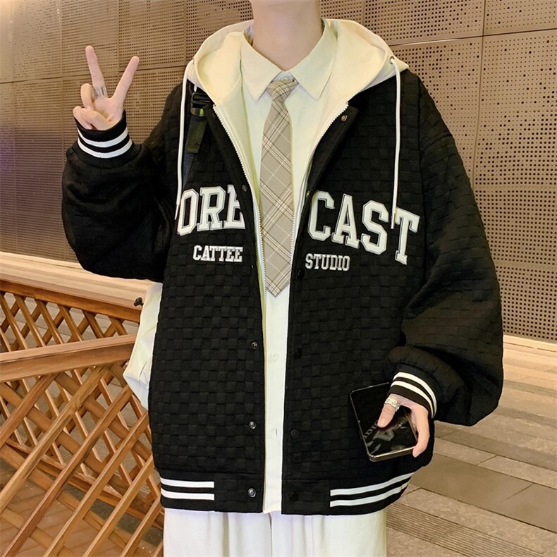 春季新款假两件连帽棒球服男休闲宽松bf风百搭外套JK0272-P95,男装夹克,星座308B-1