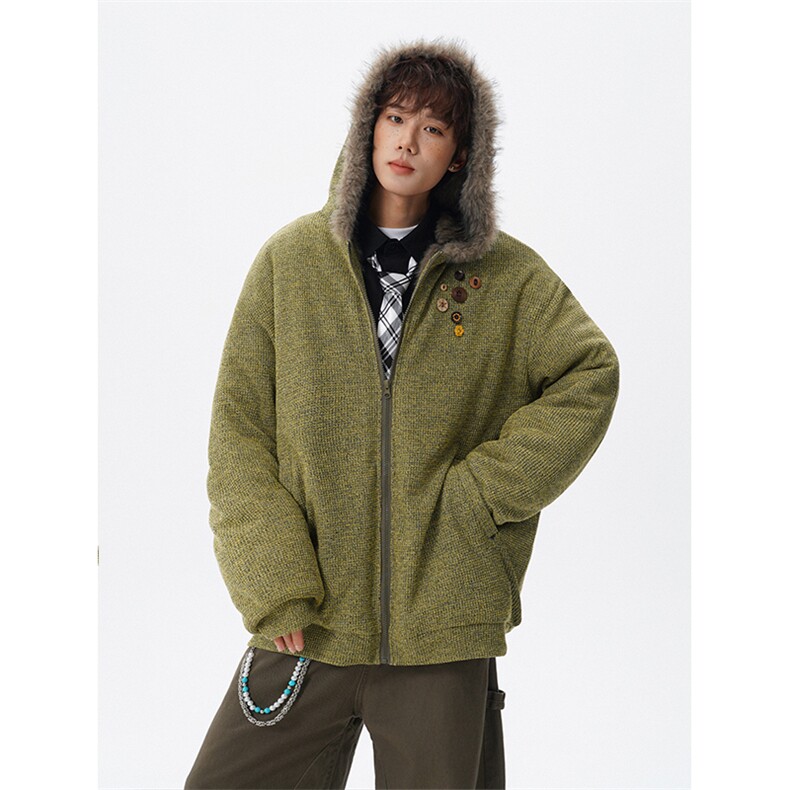 5XL-M MY1715-特P128座山雕毛领防寒夹克棉衣 针织格子面料300g图片