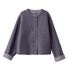 现货现货主推款2025秋冬新款毛呢外套短款格子拼接大衣，数据好款，女装毛呢外套，一安秀