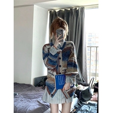 【有货】DMU13-P70撞色拼接毛衣秋季新款宽松彩色渐变针织开衫，男装针织衫/毛衣，星座603-2