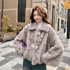 浅灰色秋冬皮毛一体外套女仿水貂绒休闲上衣2C353--715#P190K278，女装短外套，2C353
