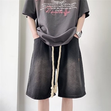 夏季高质量牛仔短裤麻绳腰带弹力腰DK9923p40，男装牛仔裤，星座1013