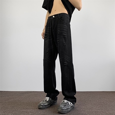 破洞牛仔裤男新款做旧水洗美式vibe风痞帅宽松直筒长裤61511-p45，男装牛仔裤，星座1008-1