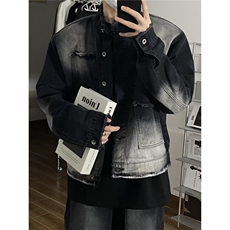 美式复古牛仔外套春秋新款设计感小众宽松百搭夹克上衣，男装工装外套，星座506A