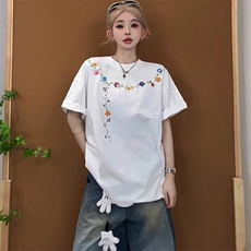 万针全刺绣工艺抖音得物高品质260克重磅纯棉双纱美式高街短袖T恤，男装T恤，电商A486-1