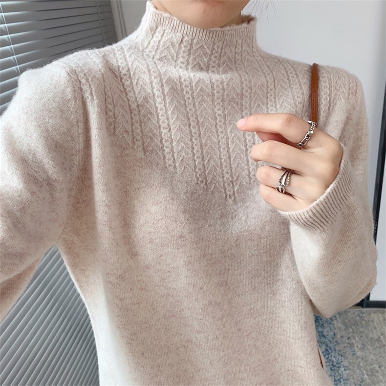 纯毛麦穗绞花女士羊毛衫秋冬保暖柔软舒适,女装羊毛衫,洁纯羊绒