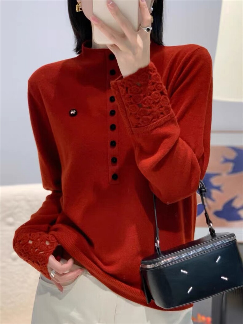 2025年秋季时尚百搭通勤简约休闲手工花袖，女装羊毛衫，晨旭羊绒