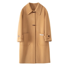 时尚红色羊毛大衣女长款修身显瘦翻领百搭外套，女装双面呢大衣，赛欧妮