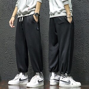 2021秋新日系宽松大码男纯色卫裤束脚抽绳九分休闲裤K2056-P35图片