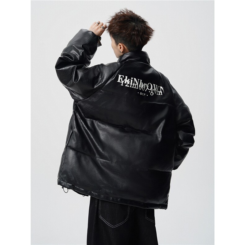 鳄鱼纹印花设计大码M-5XL手塞棉夹克PU皮棉服外套男8507P120控158,男装夹克,星座226-1