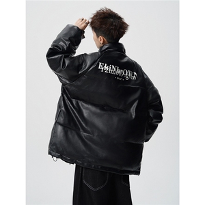 鳄鱼纹印花设计大码M-5XL手塞棉夹克PU皮棉服外套男8507P120控158图片