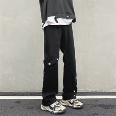 裤脚竖排扣开衩裤子多口袋拉链设计工装裤宽松直筒裤N663，男装工装外套，星座1116A-1（原606A）